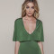 Latest Design Summer Fashion Women Green Deep V-Neck Sexy Cotton Short Dress