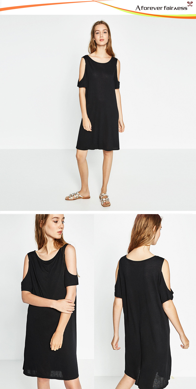 Black Off-Shoulder Chiffon Dress