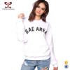 New Style Women Fashion Long Sleeve Letter Printing 100% Cotton Fabric White Color Hoodies