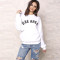 New Style Women Fashion Long Sleeve Letter Printing 100% Cotton Fabric White Color Hoodies
