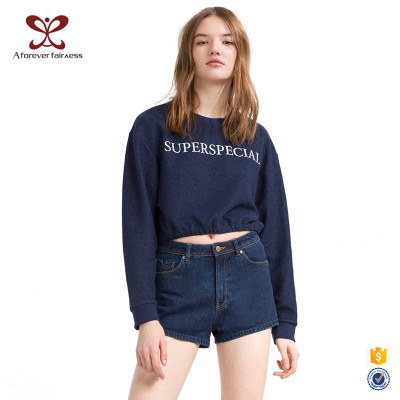 New Style Women Fashion Simple Design Letter Printing Long Sleeve Short Hoodies For Ladies