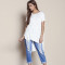 Women Decorative Clasp Design Short Sleeve O-Neck Long Shirt,Ladies New Design 100% Cotton Shirt