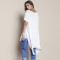 Women Decorative Clasp Design Short Sleeve O-Neck Long Shirt,Ladies New Design 100% Cotton Shirt