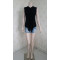 Fashion Casual Openwork Blouse Fold Chiffon Black Sleeveless Off-Shoulder Design Blouse