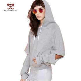 Hip Hop stylish cut out Sleeve Hoodies For Women 100%Cotton