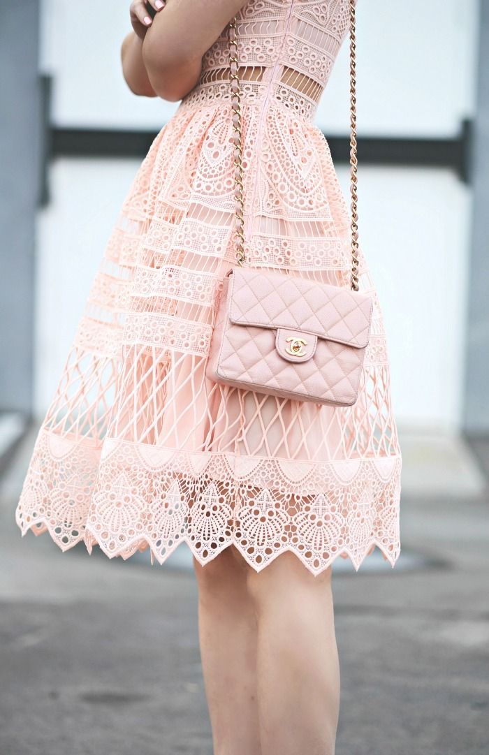 lace cut out pink dress