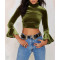 AFF New Model Tees For Ladies Women Long Sleeve O-Neck Tees Sexy Fitness Polo Green Tees Women