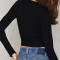 Aff Model Simple Sexy Bodycon 100% Cotton Black Long Sleeved Blouses For Women 1157