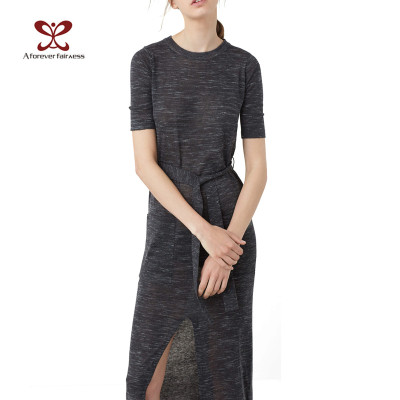 Aff Latest Fashion Dresses Gray Color Sweater Simple Long Dress 1159