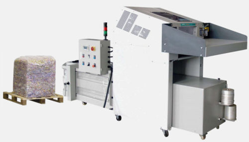 Industrial paper shredder with hydraulic baler