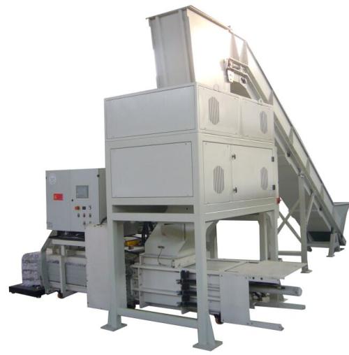 High volume indstrial shredder with baler for paper and cardboard