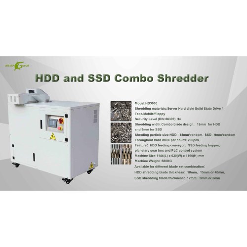 Dual-axis Waste Hard Disk, Floppy Disk and CD Tape Shredder, in Compliance with International Confidentiality Standards