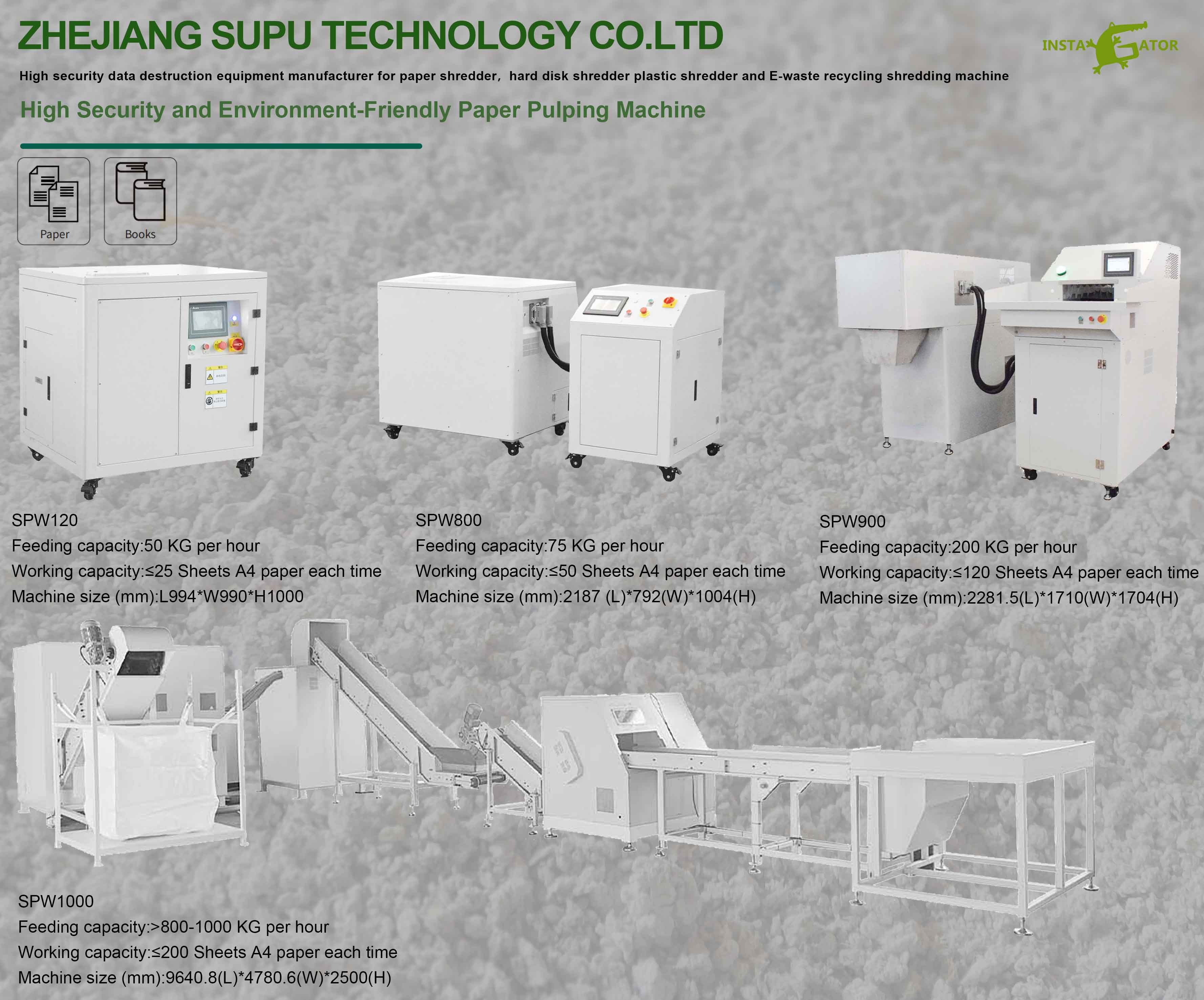 New generation paper shredding machine ：SUPU High security and environment-friendly paper pulping machine