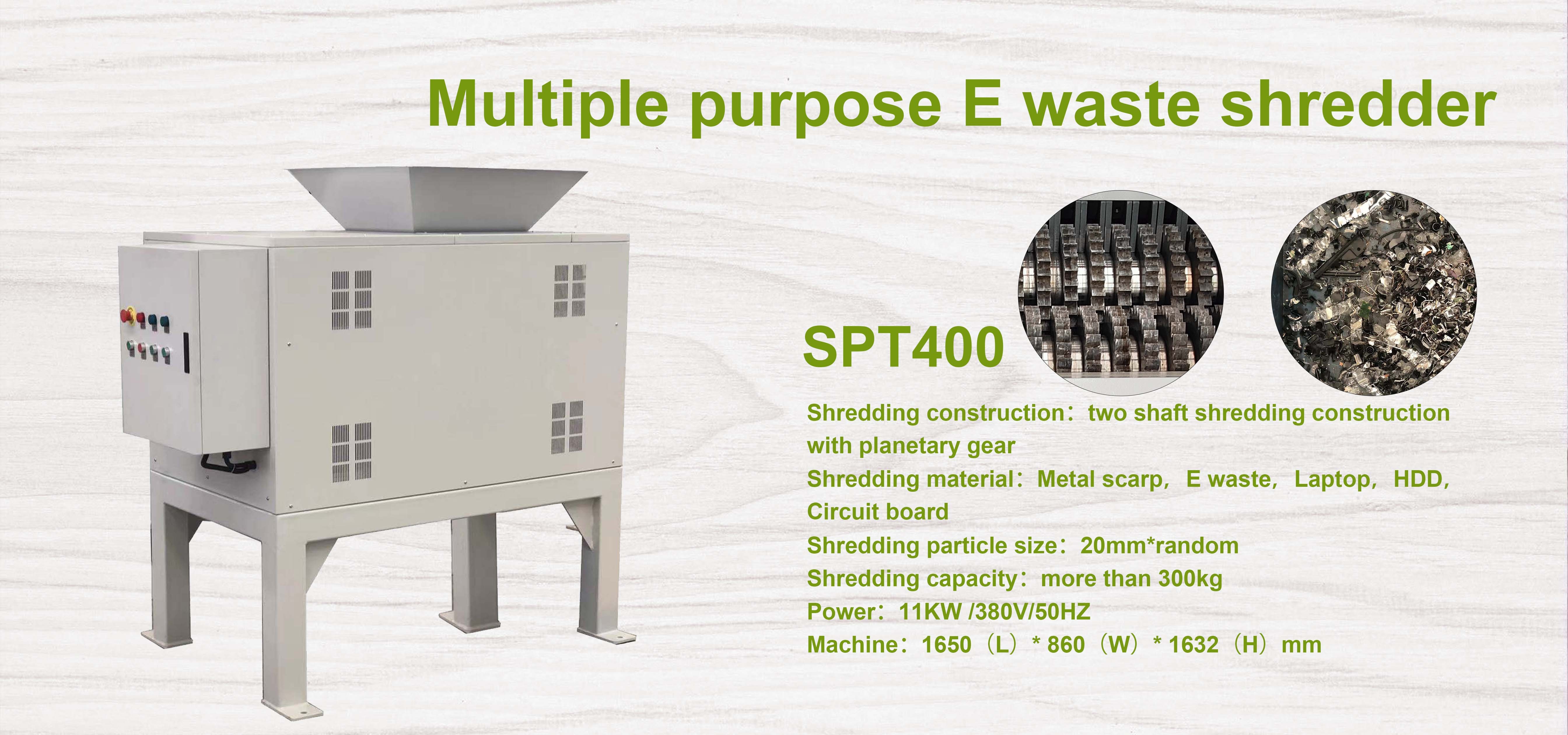 E-Waste shredding test by SUPU SPT400 industrial two shaft shredder