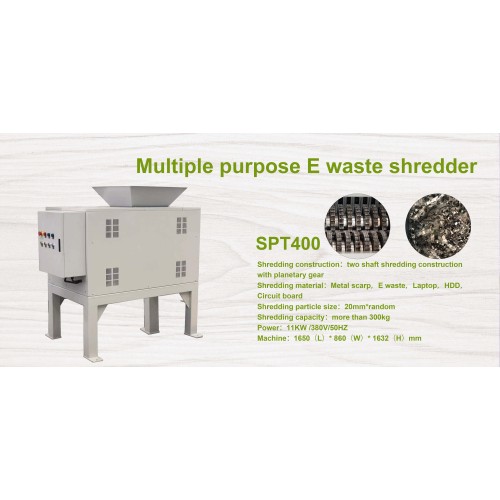 E-Waste shredding test by SUPU SPT400 industrial two shaft shredder