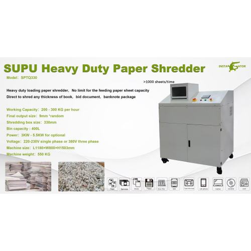 SUPU High Efficiency & Large Capacity Heavy Duty Paper Shredder SPTQ330