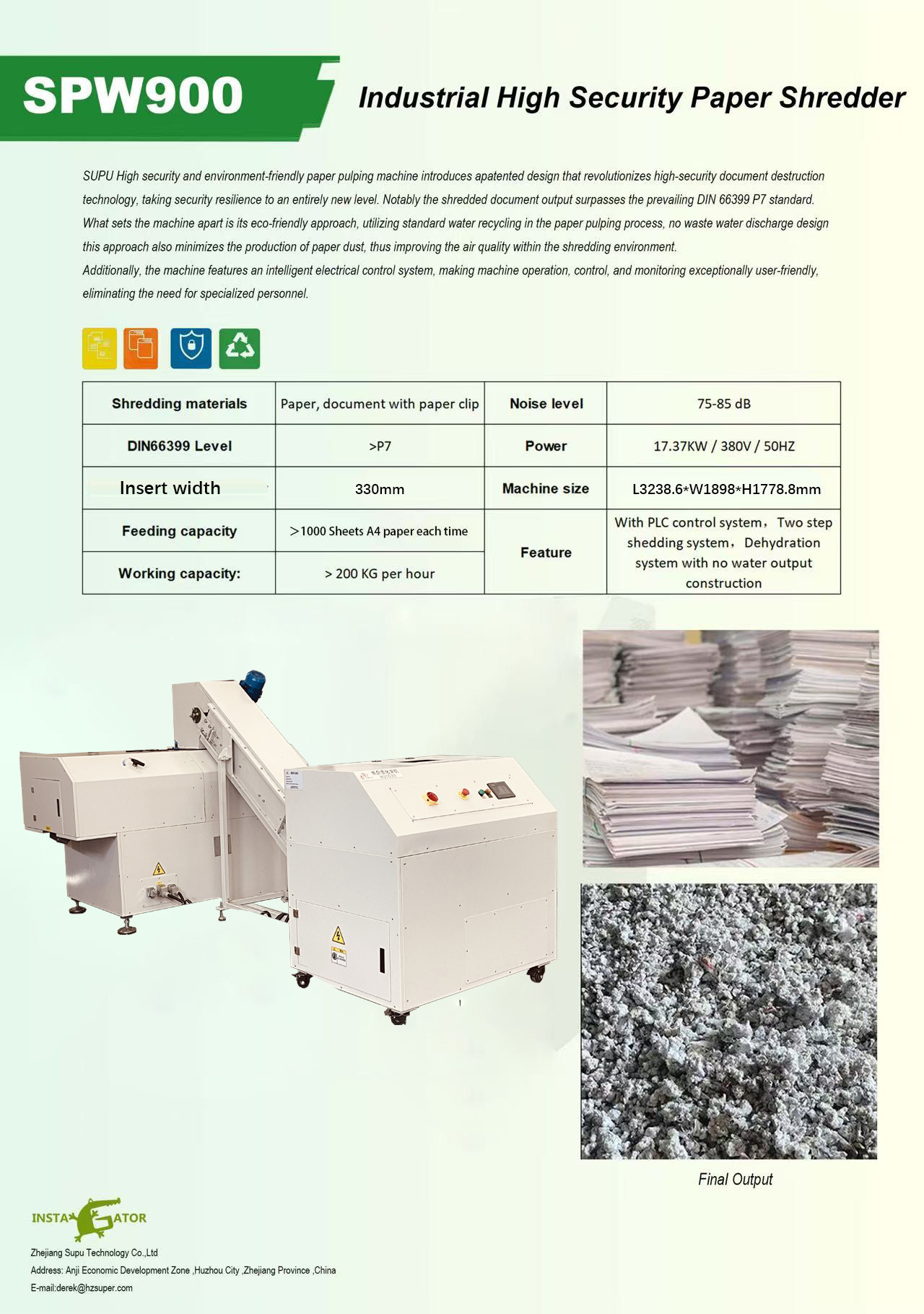 SUPU New Model Industrial High Security Paper Pulping Machine SPW900