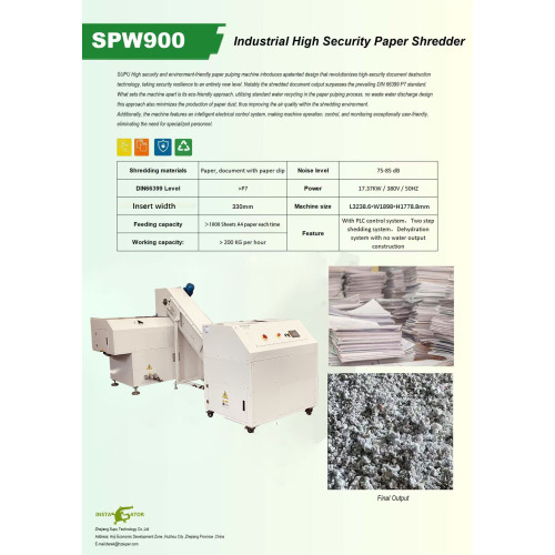 SUPU New Model Industrial High Security Paper Pulping Machine SPW900