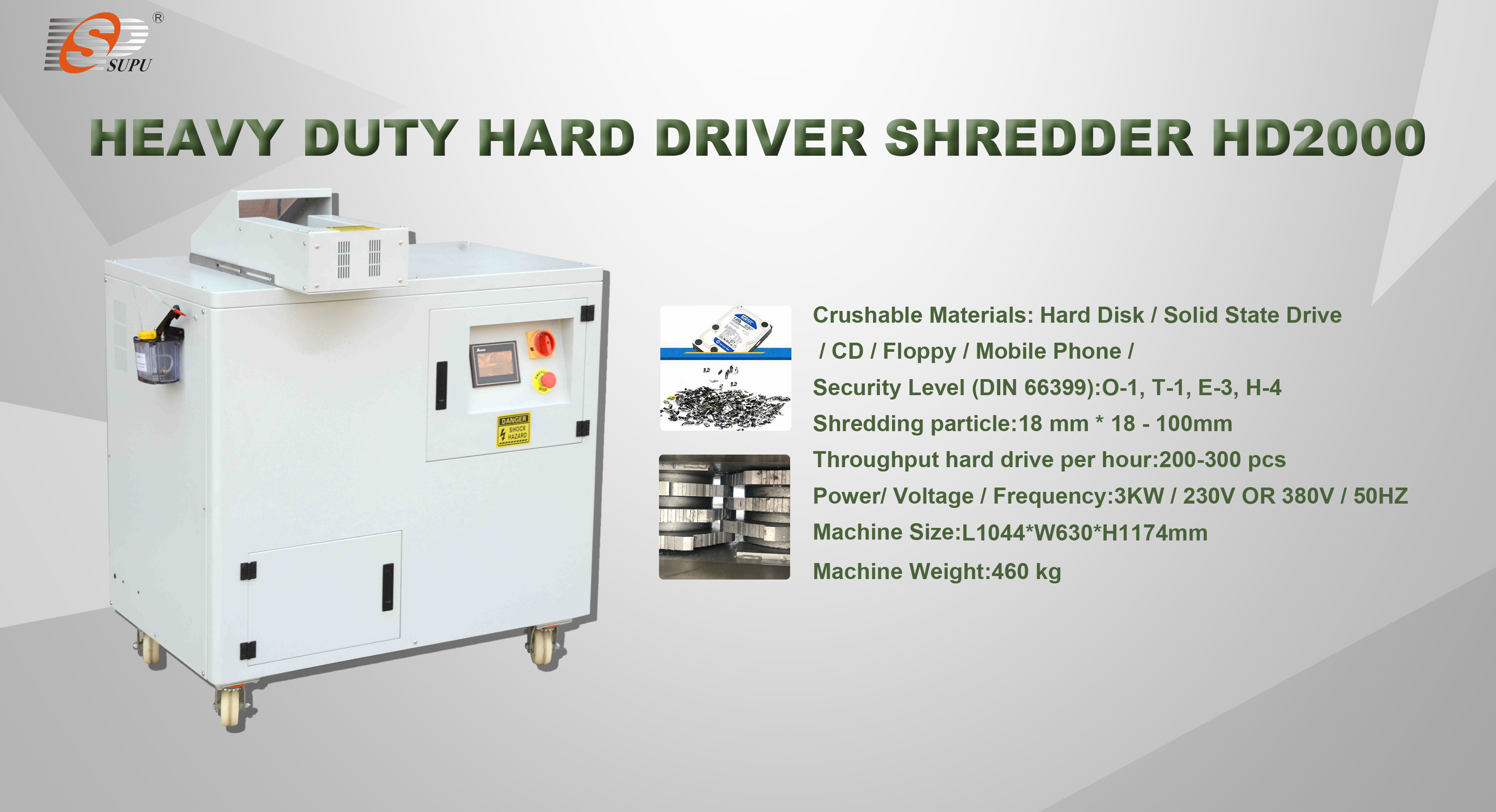 Dual-axis Design Floppy Disk, CD and Optical Disc Shredders, Highly specialized Hard Disk and Solid-state Drive Shredders
