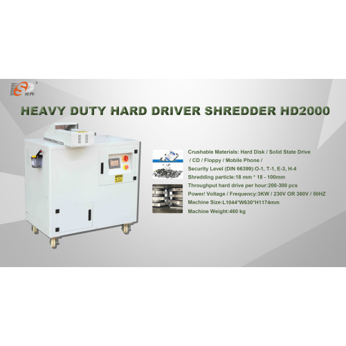 Dual-axis Design Floppy Disk, CD and Optical Disc Shredders, Highly specialized Hard Disk and Solid-state Drive Shredders