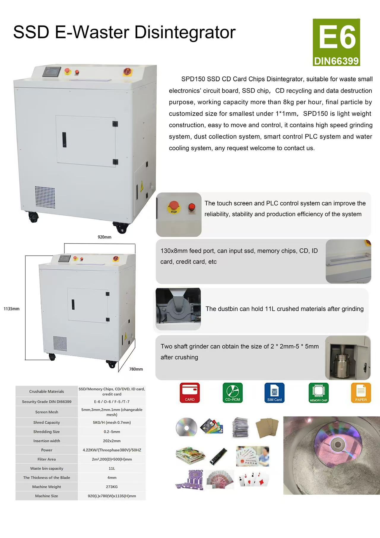 Compact SSD Chip, Cd, Optical Disc, Floppy Disk and Other Used Electronic Waste Grinding and Recycling Machine