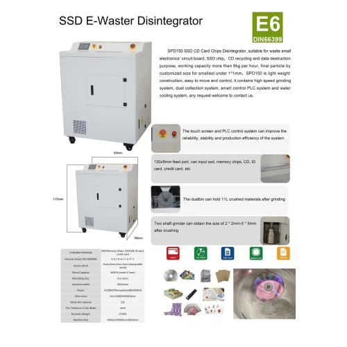 Compact SSD Chip, Cd, Optical Disc, Floppy Disk and Other Used Electronic Waste Grinding and Recycling Machine