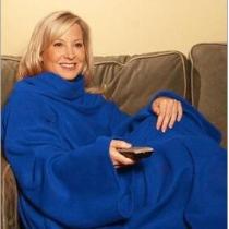 Large Blue Supersoft Fleece TV Blanket with Sleeves