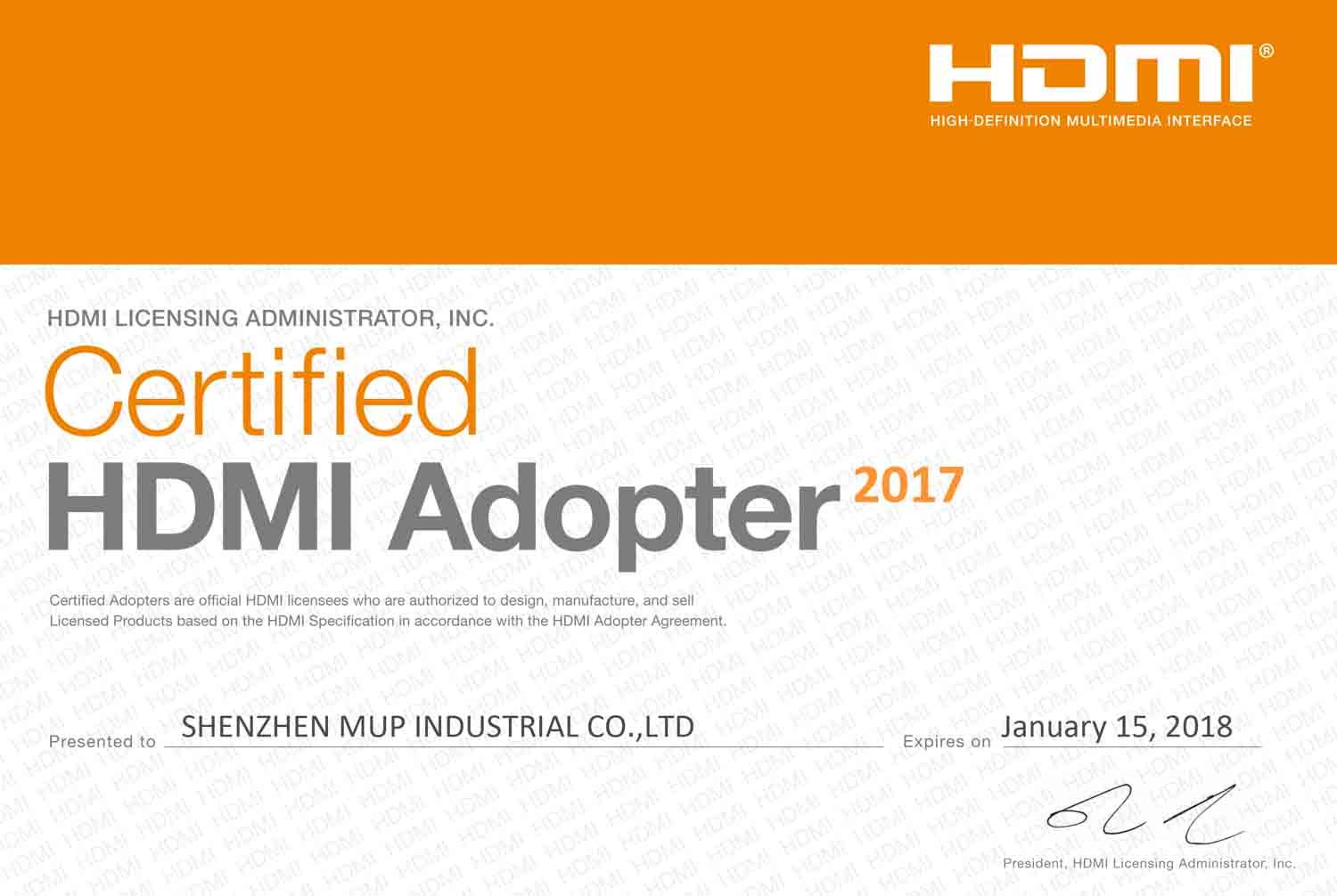 HDMI Material certified