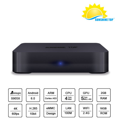 ارتفاع التخزين Amlogic S905W رباعية النواة 1G / 8G Sunshine البسيطة الروبوت صندوق التلفزيون الذكي Bluetooth4.0 اختياري