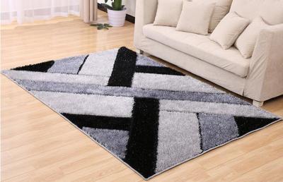 Hand tufted geometric pattern shaggy silk carpets