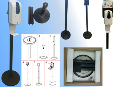 Floor stand for disinfectant dispenser.