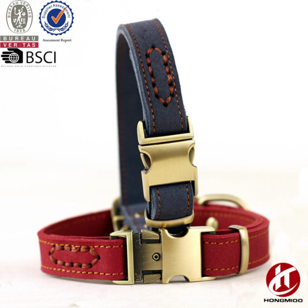 Hongmioo Custom Fashion Genuine Leather Dog Collar and Leash with Cobra Buckle