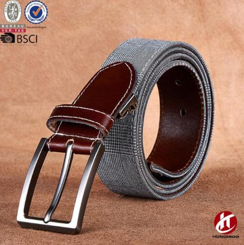 High Quality Mens Hole Grommet Casual Canvas Web Belt Material Combined Real Leather with Pin Buckle