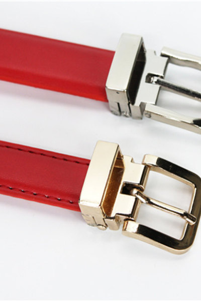 Red women stitched slimming pu belts