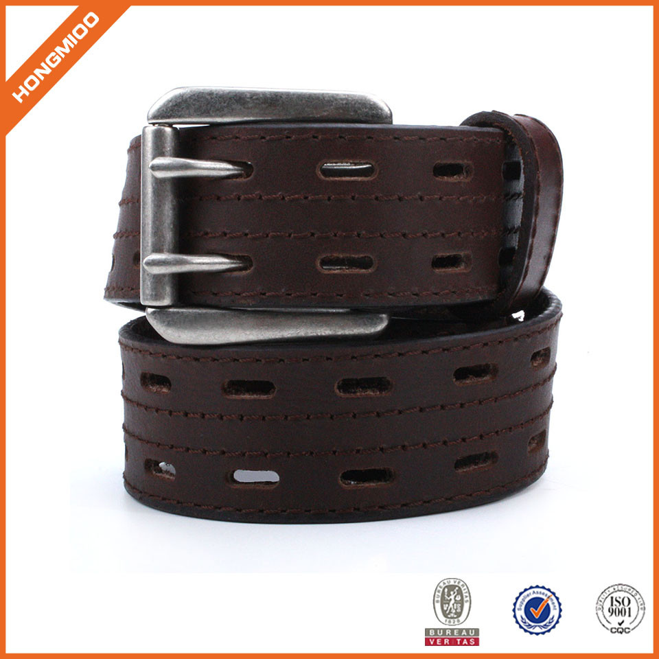 Classic Brown Genuine Leather Belt With Double Middle B...
