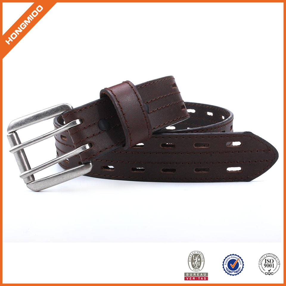 Classic Brown Genuine Leather Belt With Double Middle B... detail