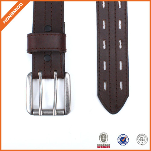 Classic Brown Genuine Leather Belt With Double Middle Buckle For Jeans