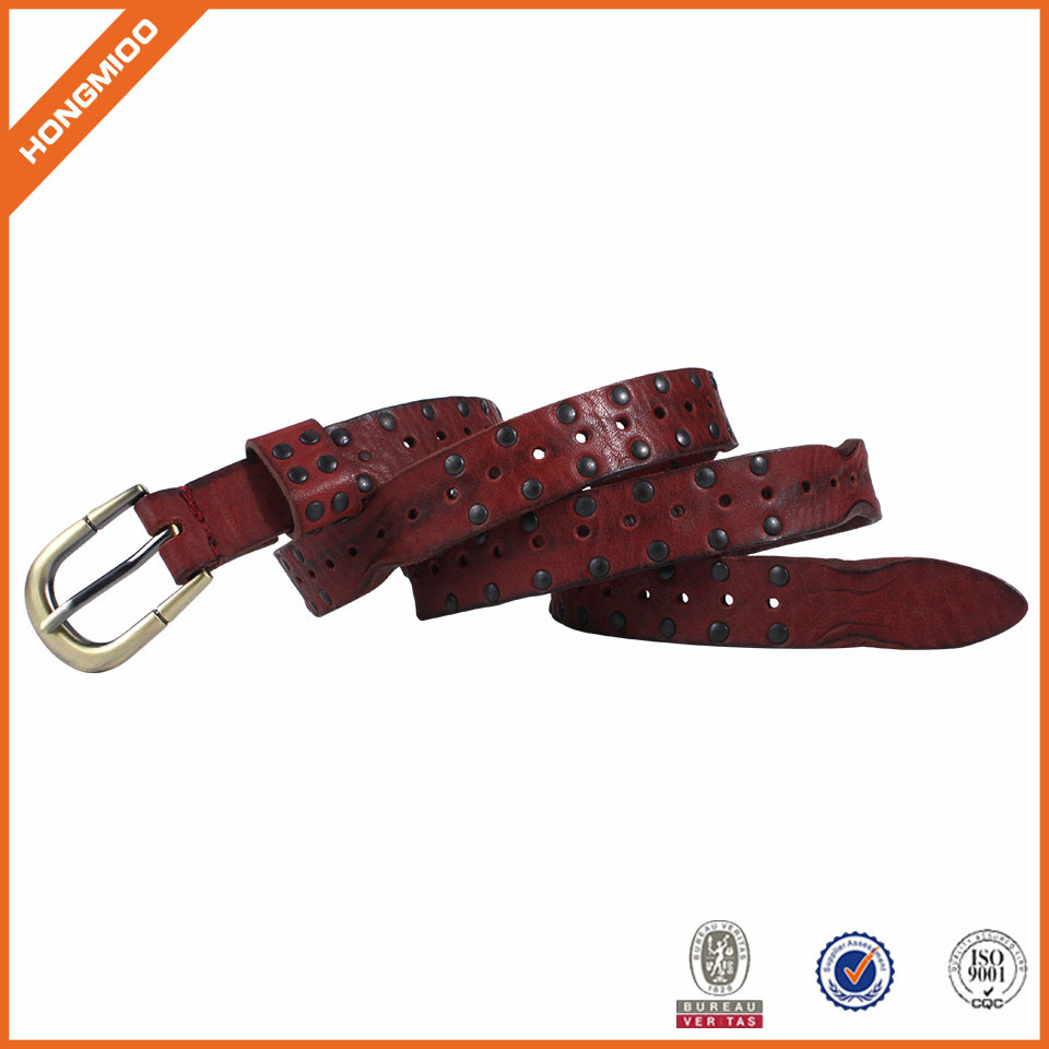 Top Quality Genuine Leather Belt with Rivets Punk Style... side