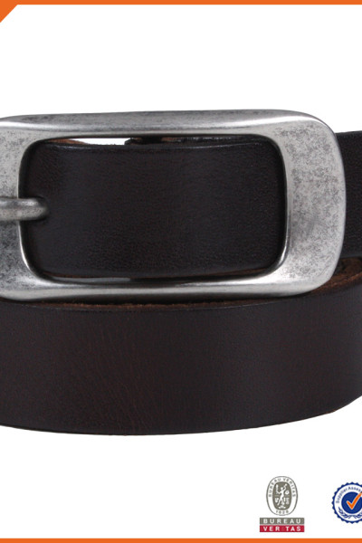 Competitive Price Black Leather Waist Belt With Single Roted Prong Buckle