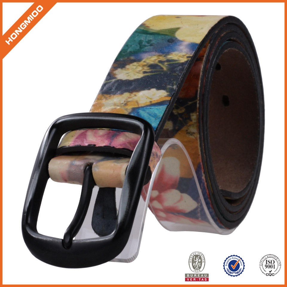 Printing Folowers Belt With Pin Buckle Pu Leather Strap...