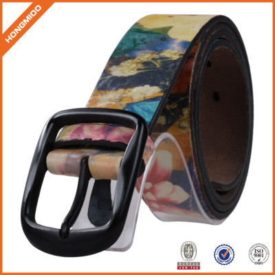 Printing Folowers Belt With Pin Buckle Pu Leather Strap For Men