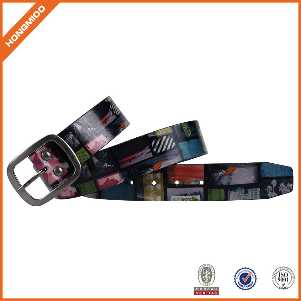 Men Casual Printing Buckle Belt PU Leather Waistband Vi... side