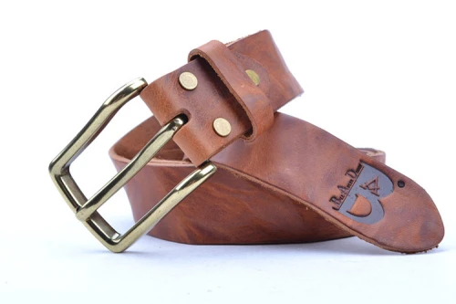 Brown Genuine Leather Belt Made In Full Grain Leather With Brass Buckle