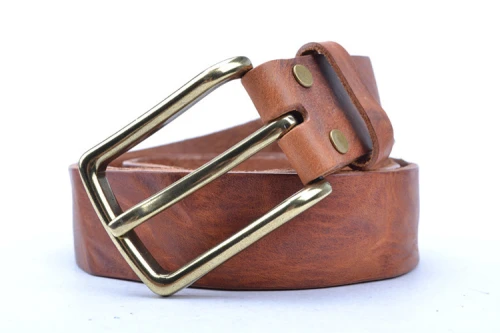 Brown Genuine Leather Belt Made In Full Grain Leather With Brass Buckle