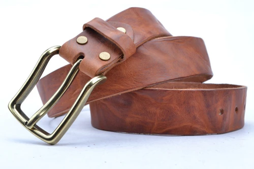 Brown Genuine Leather Belt Made In Full Grain Leather With Brass Buckle
