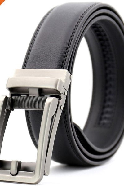 Customizing Quality Black Genuine Leather Ratchet Buckle Comfort Click Belt Men