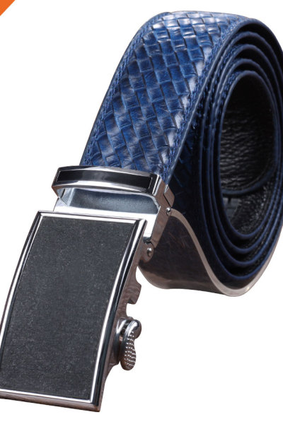 Blue Strap Men's Ratchet Belt Genuine Leather Braided Belt