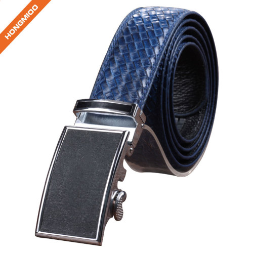 Blue Strap Men's Ratchet Belt Genuine Leather Braided Belt