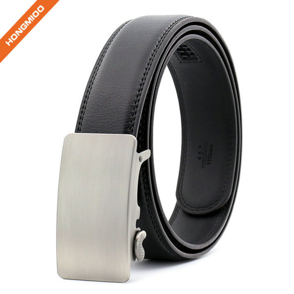 Classic Design Men's Ratchet Belt Silver Coating Genuine Split Leather Strap