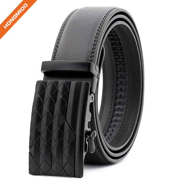 Daily Men Cowhide Leather Ratchet Belt Plain Black Alloy Buckle